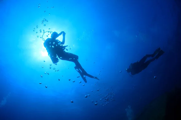 Divers Swimming Clean Sea Water — Stock Photo, Image