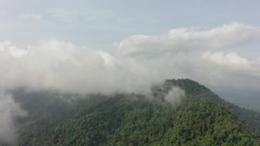 Yağmur ormanları ve bulutlar. Yağmur ormanlarının hava manzarası. Güneydoğu Asya 'da sis, sis ve dağlar