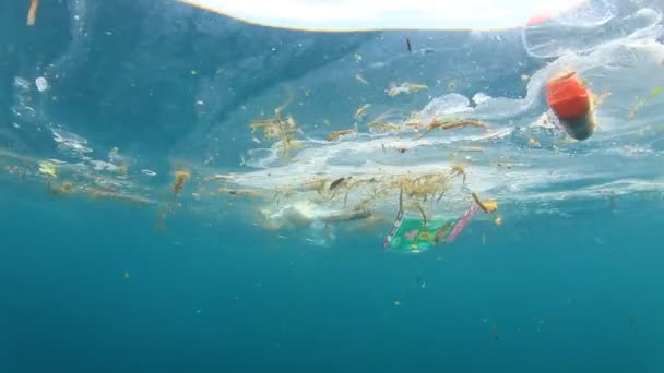 Пластиковые Отходы Загрязняют Океан Концепция Экологических Проблем — стоковое видео
