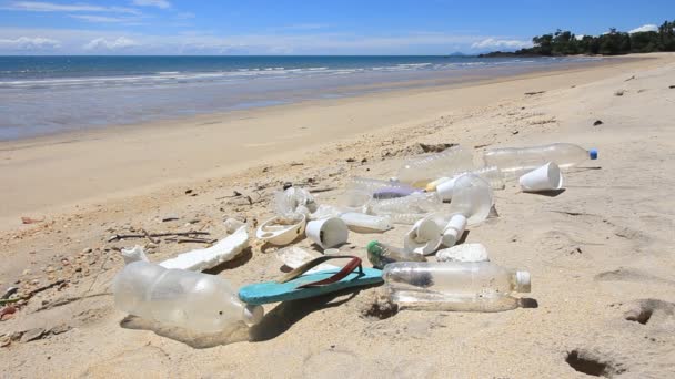 Okyanustaki Plastik Çöp Kirliliği Çevresel Sorun Kavramı — Stok video