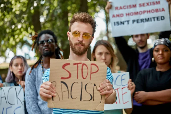 No place for hate. BLM protestors gathered together — Stock Photo, Image