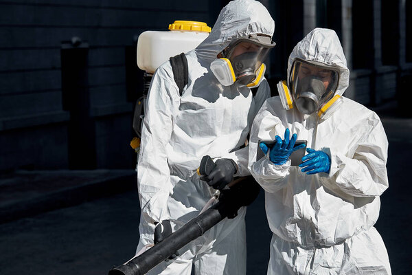 sanitation service use tablet outdoors