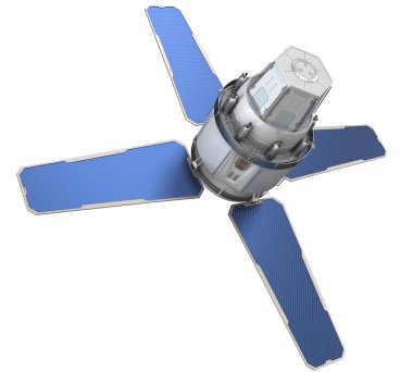 Beyaz arka plan üzerinde izole bilim-kurgu uydu. Kırpma yolu dahil. 3D çizim
