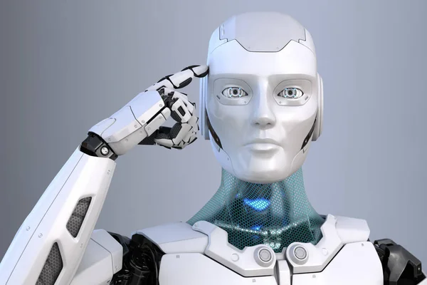 Robot Tartja Ujját Fej Közelében Illusztráció — Stock Fotó