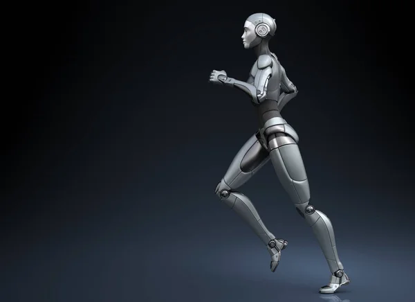 Running robot on dark background. 3D illustration