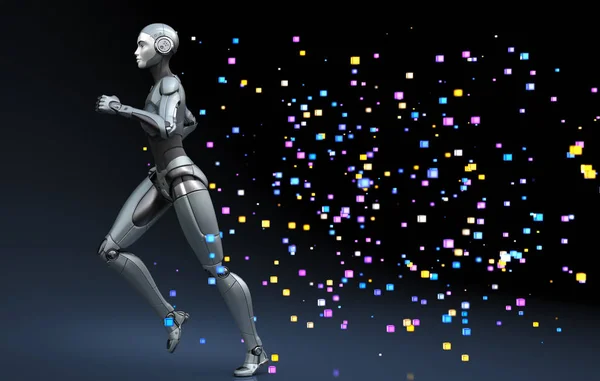 Robot Corriendo Dejando Rastro Píxeles Ilustración — Foto de Stock