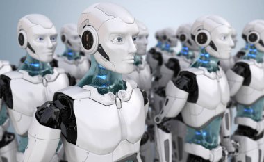 Kalabalık robotlar. 3D çizim