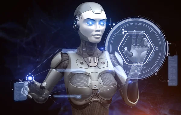 Robot Jobber Med Høyteknologisk Touchscreen Illustrasjon – stockfoto
