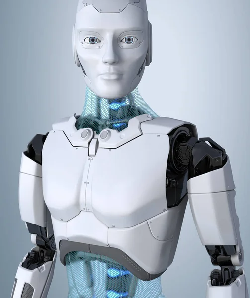 Robot Androide Posando Sobre Fondo Gris Claro Ilustración — Foto de Stock