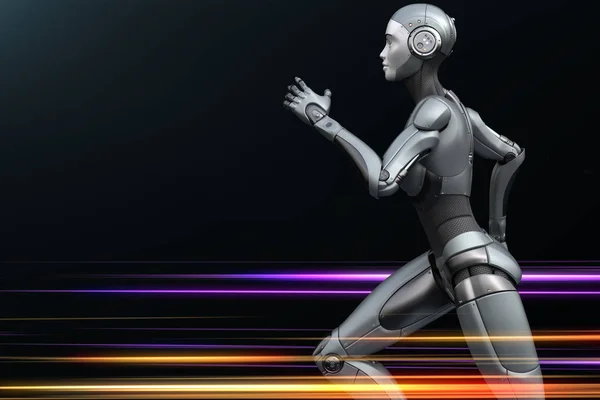 Futó Robot Sötét Háttér Előtt Illusztráció — Stock Fotó