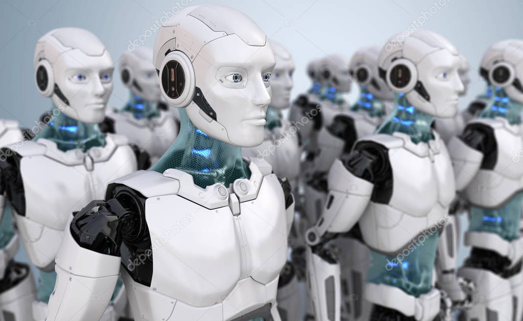 Crowd of robots. 3D illustration