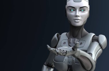 Robot onun yardım eder. 3D çizim