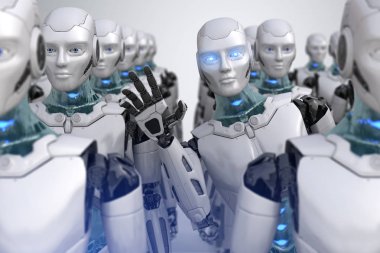 Robot gözetleme out kalabalıktan. 3D çizim