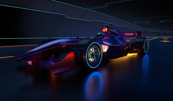 Raceauto Langs Een Futuristische Tunnel Versnellen Raceauto Met Geen Merknaam — Stockfoto