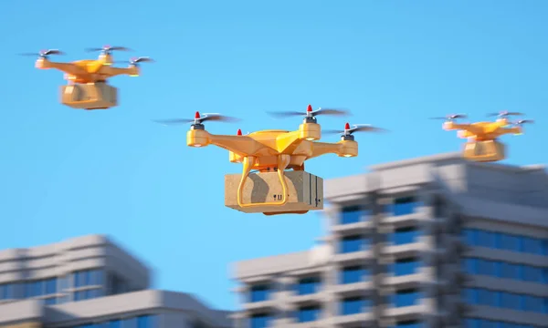 Trois Drones Transportant Une Parcellaire Illustration — Photo