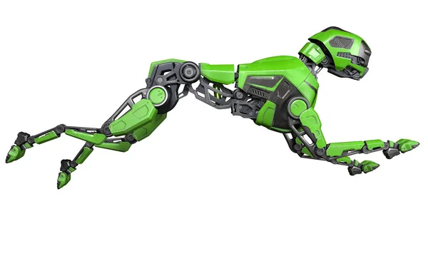 Grüner Roboterhund läuft auf weißem Hintergrund — Stockfoto