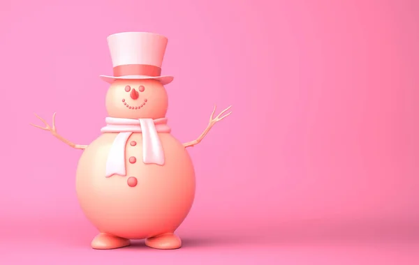 Симпатичный снеговик на розовом фоне — стоковое фото