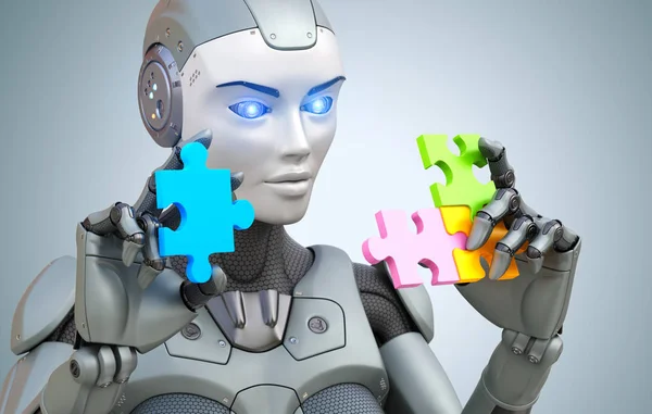 Roboter sammelt Rätsel — Stockfoto