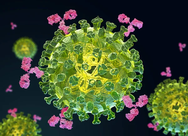 Flu virus and antibodies — Stock Photo, Image