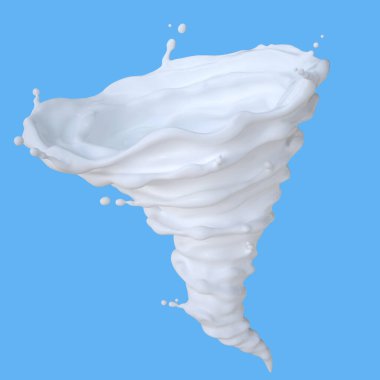 Kasırga şeklinde süt. Kırpma yolu dahil. 3B illüstrasyon