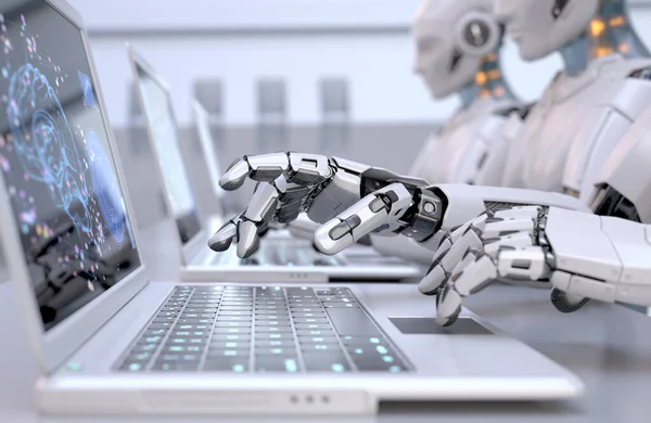 Robots Working Laptops Illustration — Stock Photo, Image