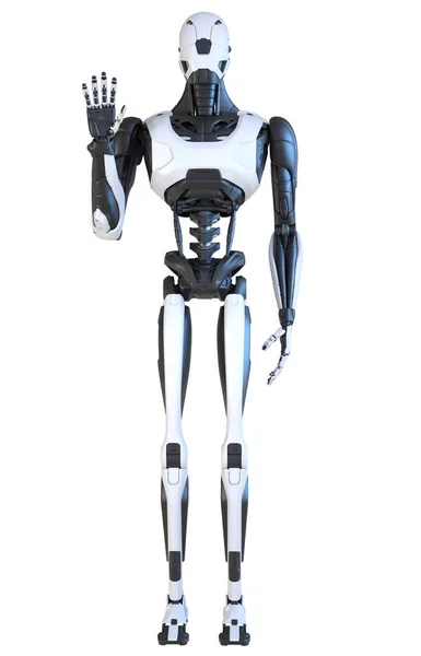 Robot Che Gesti Con Mano Isolato Bianco Illustrazione — Foto Stock
