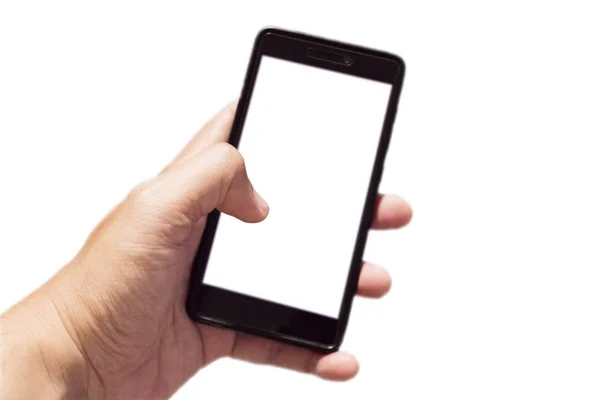 Lewa Ręka Smartphone Białym Tle — Zdjęcie stockowe
