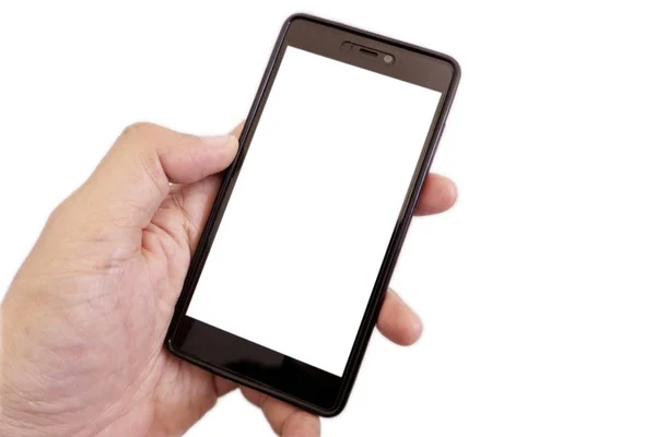 智能手机空白屏幕在手被隔绝在白色 — 图库照片
