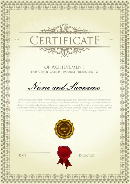 Certificado Vintage Con Adorno — Vector de stock