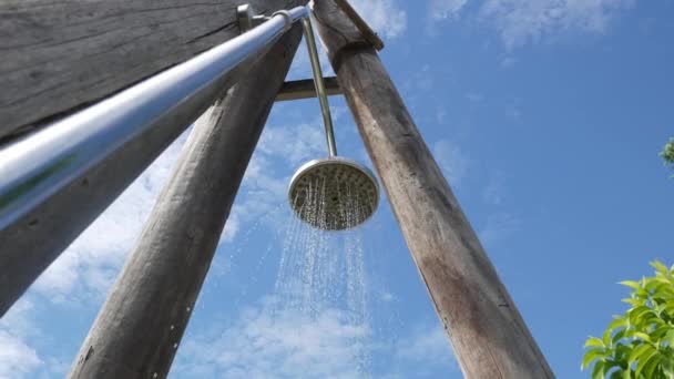 Shower Facilities Swimming Entering Swimming Pool Head Shower Water Stream — Stock Video