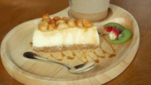 Macadamia Nuts Cake Wood Plate — Stock Video