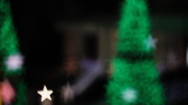 Albero Natale Sfocato Con Bokeh Forma Stella — Video Stock