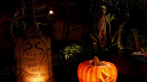 Вид Спереди Человека Зомби Черепа Ужас Концепция Хэллоуина — стоковое видео