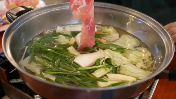 Primer Plano Shabu Suki Olla Caliente — Vídeos de Stock