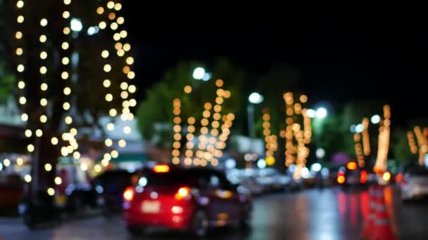 Stazione Servizio Offuscata Con Auto Persone Festival Della Luce Natale — Video Stock