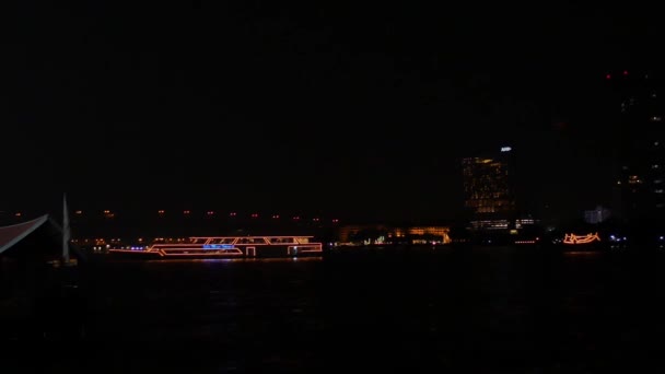 Close Licht Bokeh Van Passagiersschip Rivier Bangkok Thailand — Stockvideo