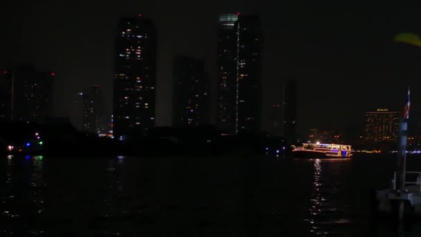 Bokeh Luz Cerca Del Barco Pasajeros Río Bangkok Tailandia — Vídeo de stock