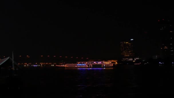 Bangkok Tayland Nehir Üzerinde Yolcu Gemi Işık Bokeh Kadar Yakın — Stok video