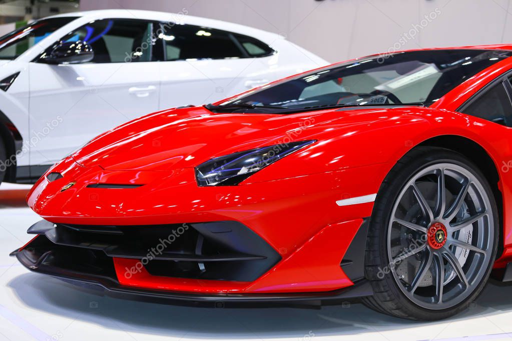 BANGKOK, THAILAND - Mar 26, 2019 : Lamborghini  car presented at The 40th Thailand International Motor Show, IMPACT Muang Thong Thani, Bangkok, Thailand on 26 March 2019
