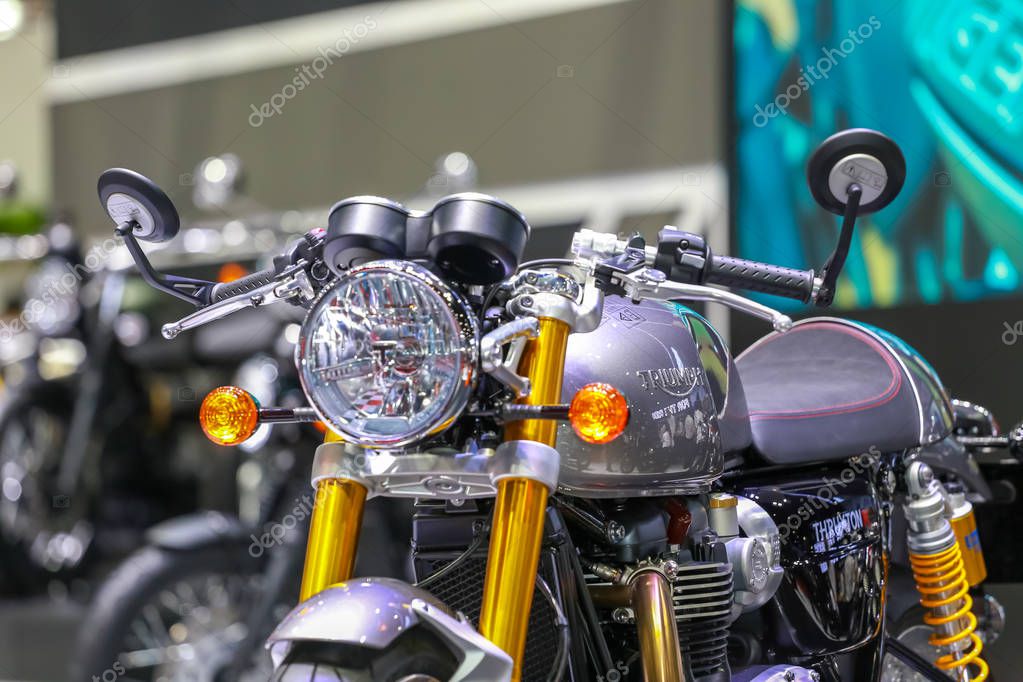 BANGKOK, THAILAND - Mar 26, 2019 : Triumph Motorcycle present at The 40th Thailand International Motor Show in IMPACT Muang Thong Thani Hall, Bangkok, Thailand.