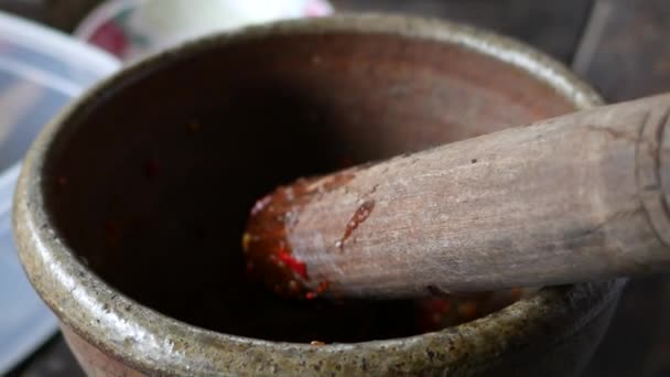 Making chili paste. Thai food that is widely popular. National food.