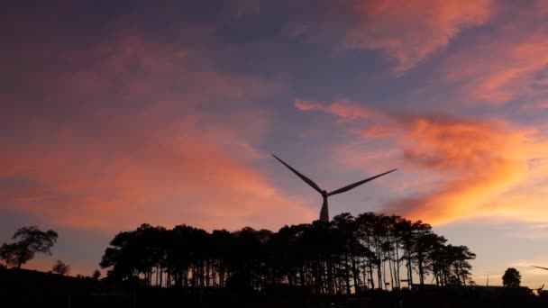 Turbinas Eólicas Líneas Eléctricas Contra Atardecer Sistema Energía Limpia Distrito — Vídeo de stock