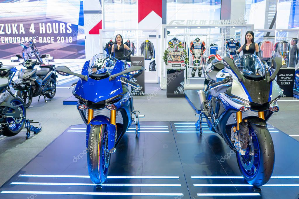 BANGKOK, THAILAND - Mar 28, 2019 : Front of Yamaha Event booth  at The 40th Thailand International Motor Show in IMPACT Muang Thong Thani Hall, Bangkok, Thailand.