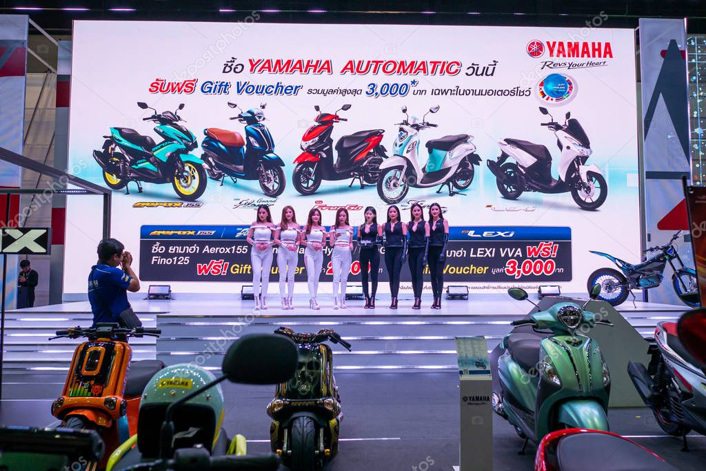 BANGKOK, THAILAND - Mar 28, 2019 : Front of Yamaha Event booth  at The 40th Thailand International Motor Show in IMPACT Muang Thong Thani Hall, Bangkok, Thailand.
