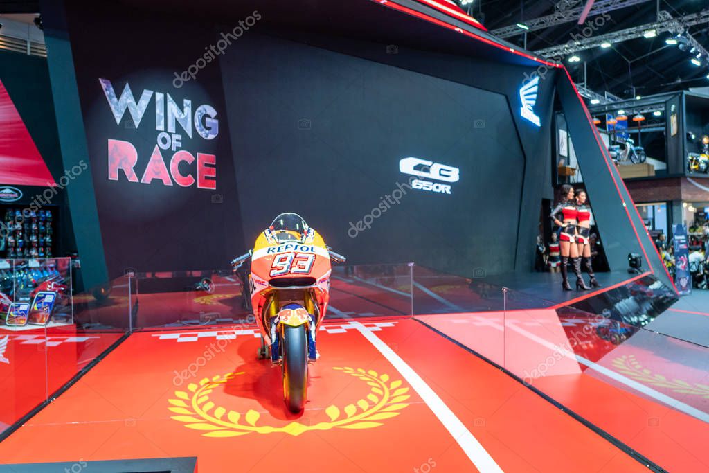 BANGKOK, THAILAND - Mar 28, 2019 : Close up Honda Event booth at The 40th Thailand International Motor Show in IMPACT Muang Thong Thani Hall, Bangkok, Thailand.