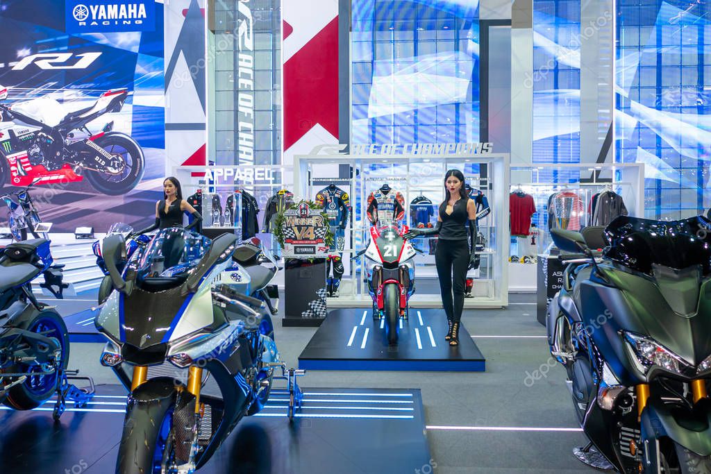 BANGKOK, THAILAND - Mar 28, 2019 : Front of Yamaha Event booth  at The 40th Thailand International Motor Show in IMPACT Muang Thong Thani Hall, Bangkok, Thailand.