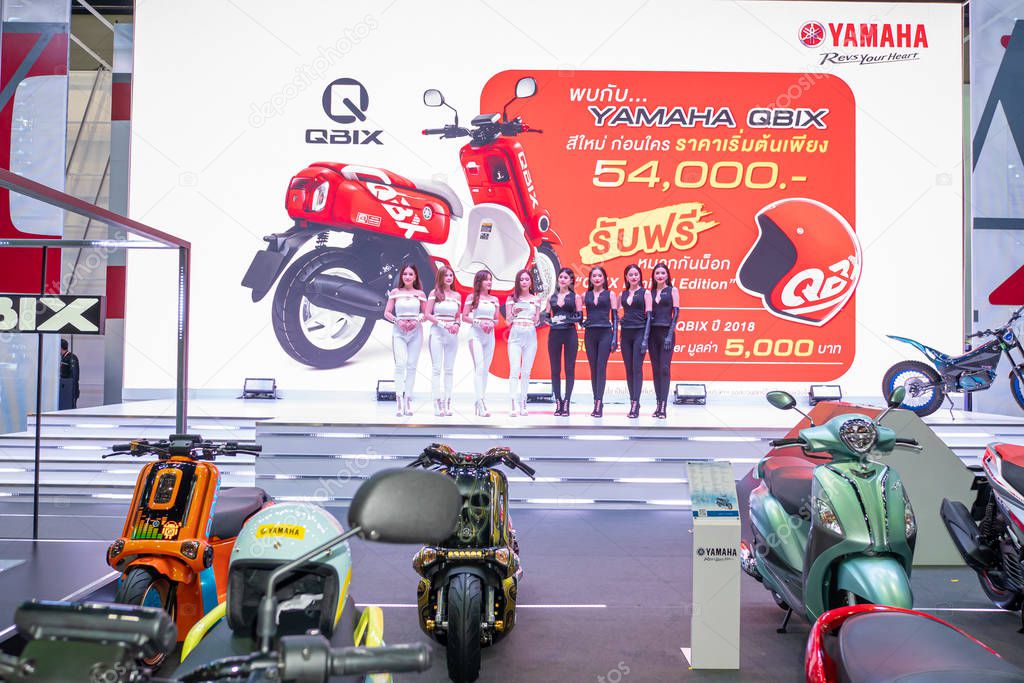 BANGKOK, THAILAND - Mar 28, 2019 : Front of Yamaha Event booth  at The 40th Thailand International Motor Show in IMPACT Muang Thong Thani Hall, Bangkok, Thailand.