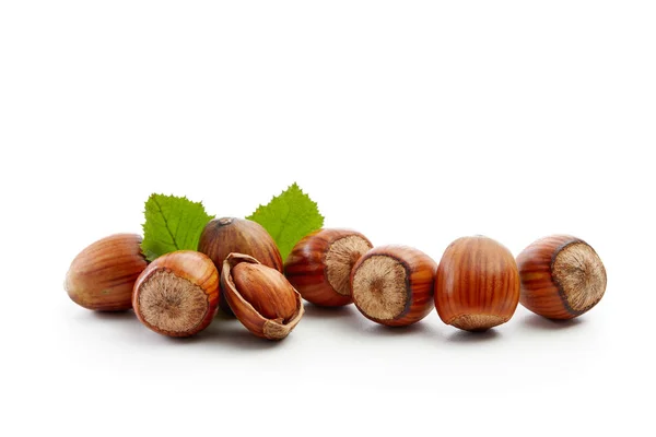 Whole Cracked Hazelnuts White Background — Stock Photo, Image