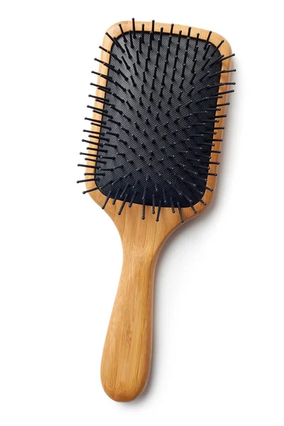 Bamboo Paddle Hair Brush White Background — Stock Photo, Image