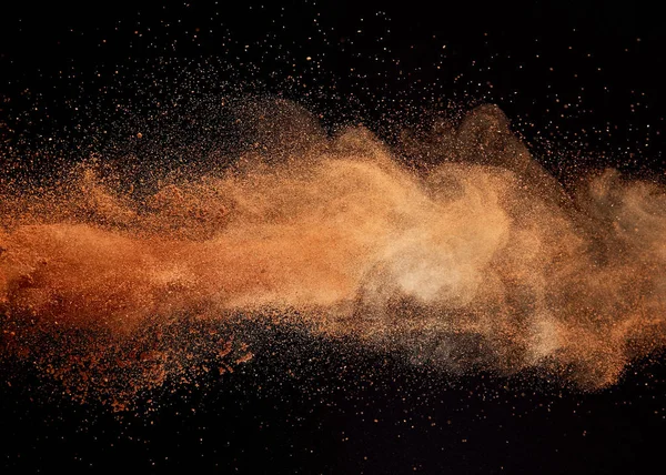 Cocoa Powder Explosion Black Background — Stock Photo, Image